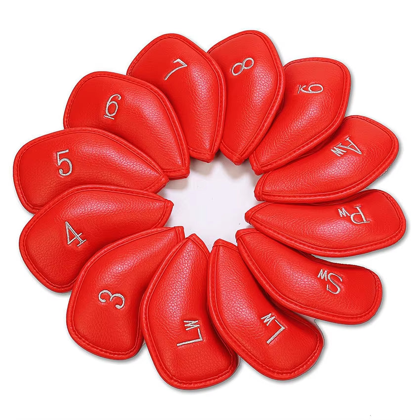 12Pcs / Set Thick Synthetic Leather Golf Iron Head Covers Set Headcover Fit All Brands for Callaway Ping Taylormade Cobra Etc