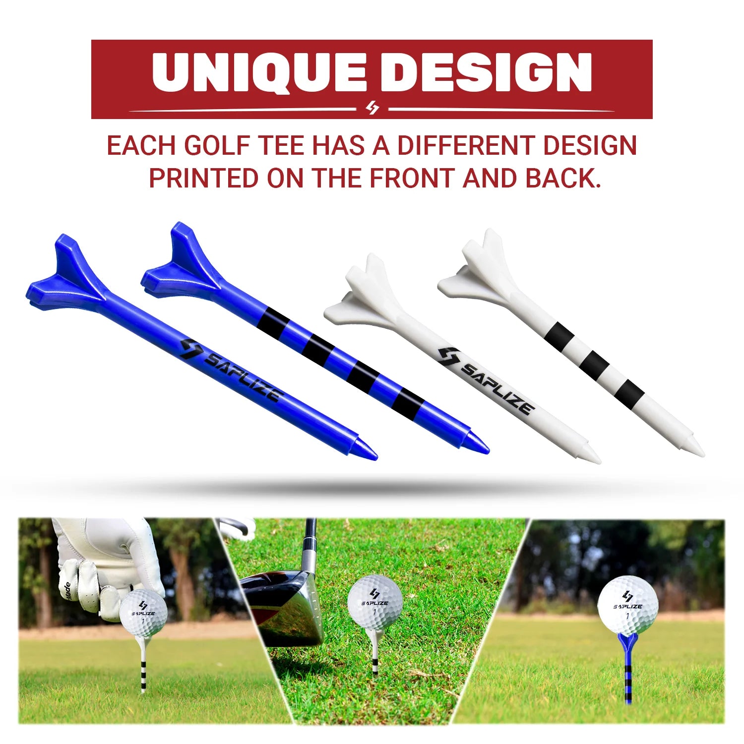 Plastic Golf Tees Pack of 50(2-3/4"&3-1/4" Available) Reduces Friction & Side Spin 4 Prongs Plastic Tees, Mixed