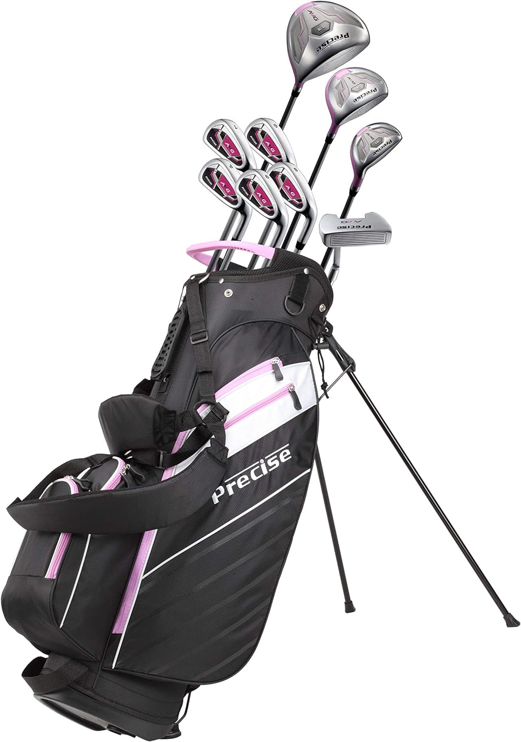 AMG Ladies Womens Complete Golf Clubs Set Includes Driver, Fairway, Hybrid, 6-PW Irons, Putter, Stand Bag, 3 H/C'S - Choose Color and Size!