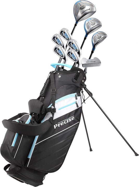 AMG Ladies Womens Complete Golf Clubs Set Includes Driver, Fairway, Hybrid, 6-PW Irons, Putter, Stand Bag, 3 H/C'S - Choose Color and Size!