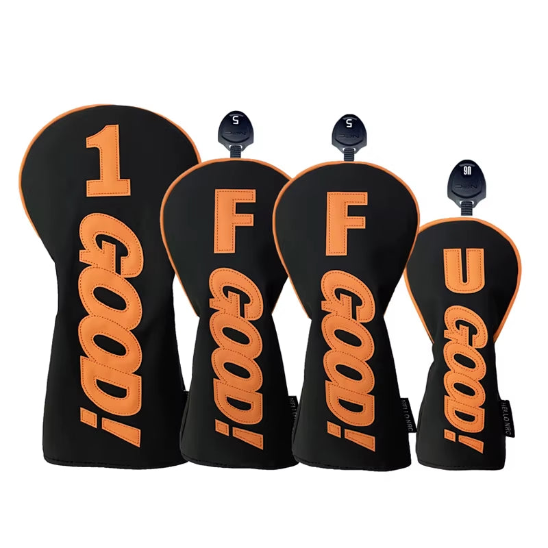 Golf Wood Head Cover PU GOOD Pattern Driver Fairway Hybrid Waterproof Durable Orange Golf Supplies Golf Head Cover Protector