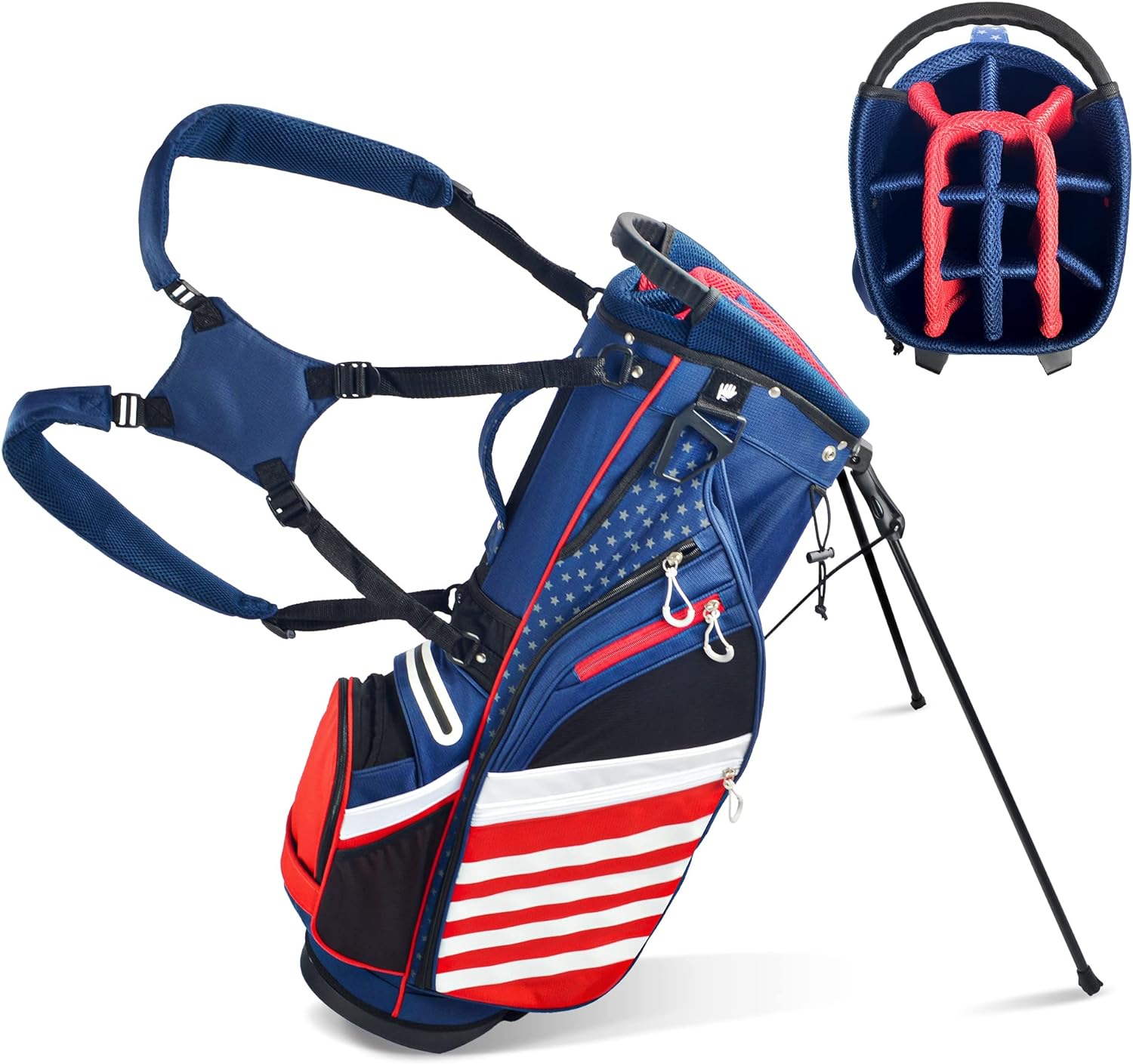 Golf Stand Bag, Lightweight 14 Way Top Dividers Golf Carry Bag with 8 Pockets, USA Stars & Stripes Golf Bag for Golf Club Golf Cart for Men & Women