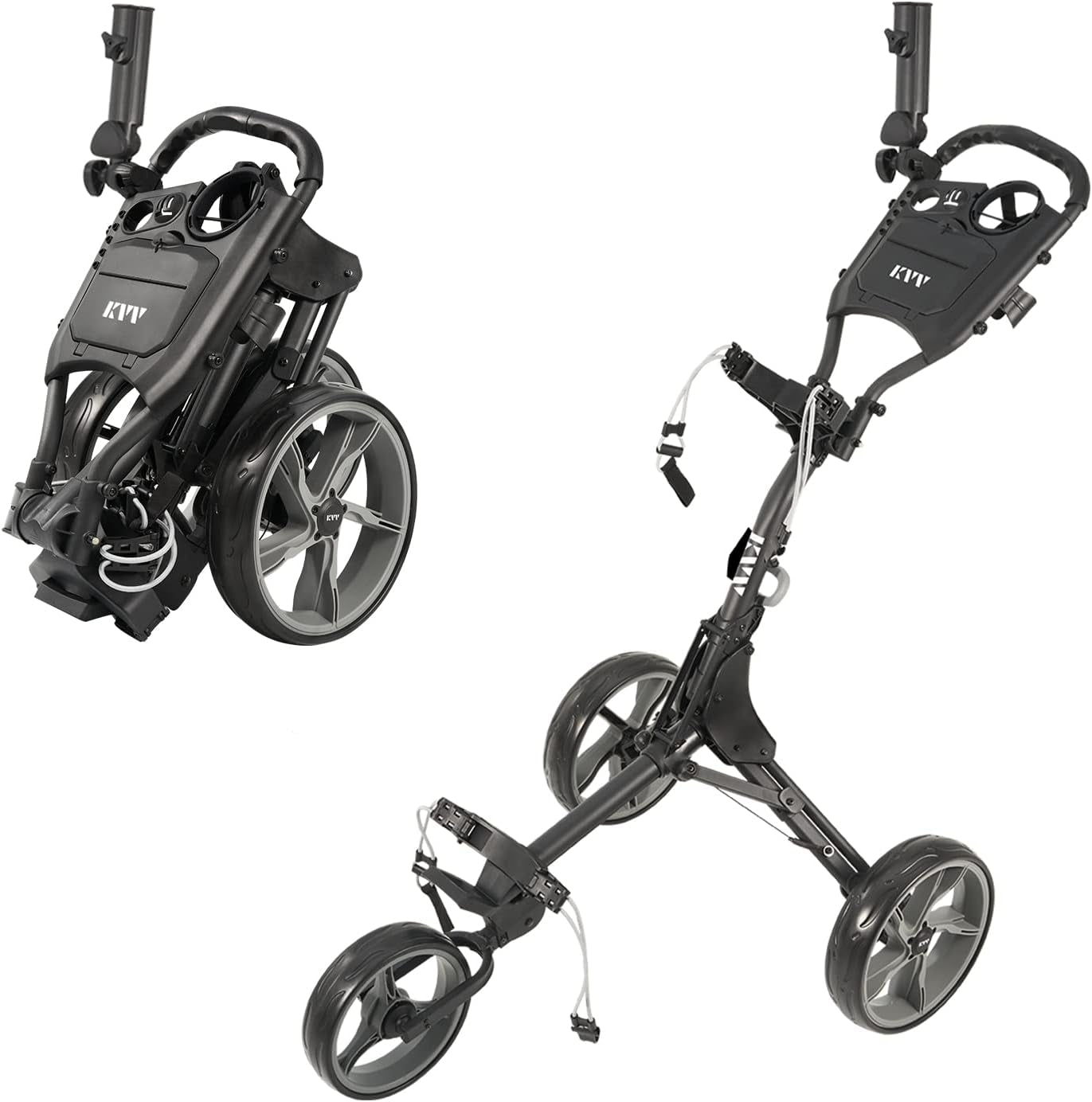 3 Wheel Golf Push Cart Ultra Lightweight Smallest Folding Size, New-Version Scorecard Holder