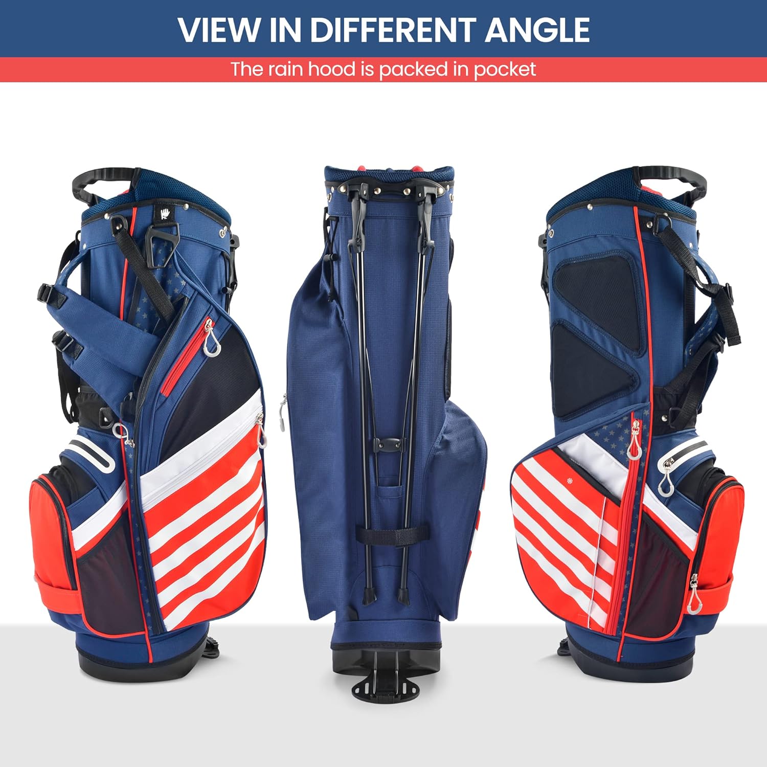 Golf Stand Bag, Lightweight 14 Way Top Dividers Golf Carry Bag with 8 Pockets, USA Stars & Stripes Golf Bag for Golf Club Golf Cart for Men & Women