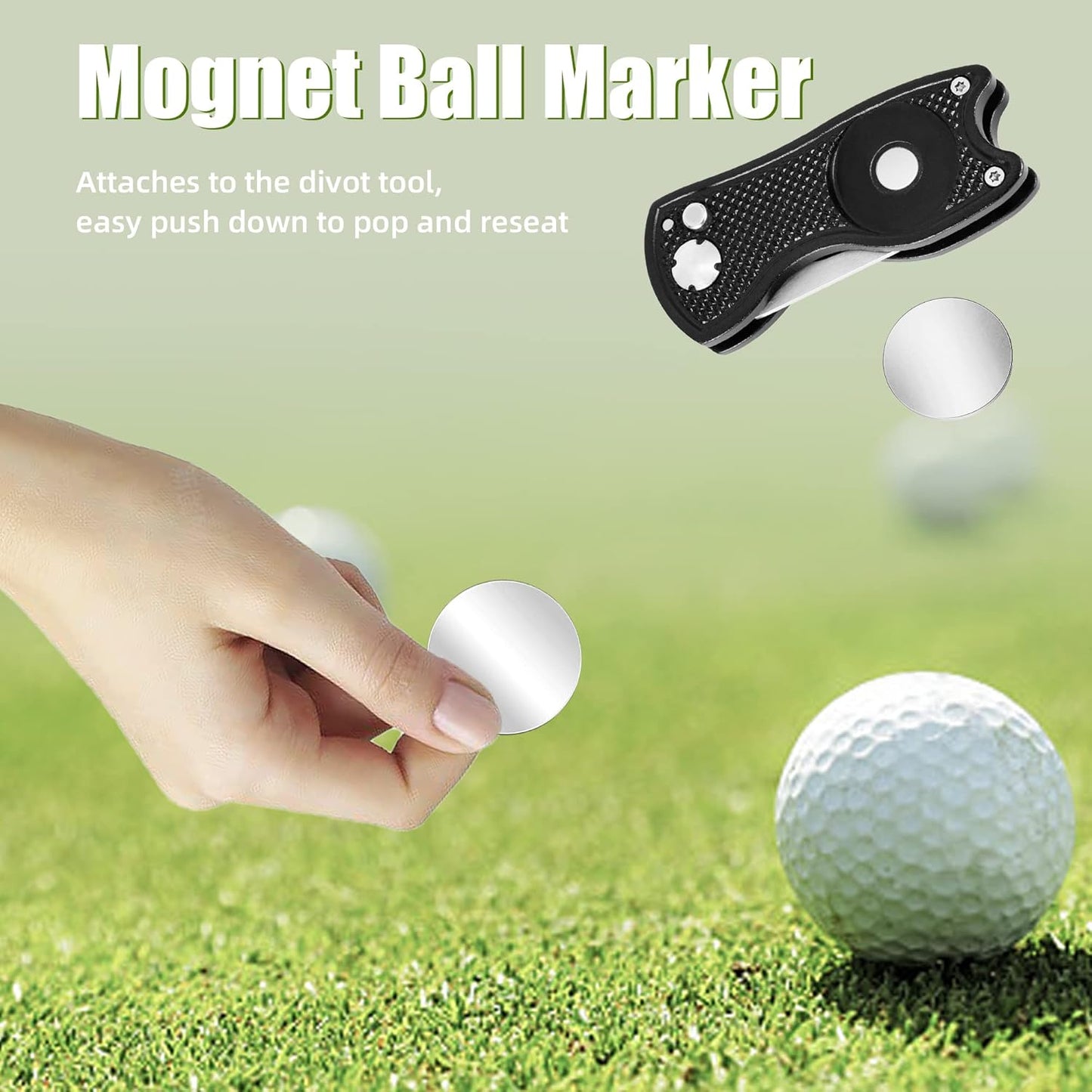 Golf Divot Repair Tool, All Metal Foldable Divot Tool with Pop-Up Button & Magnetic Ball Marker