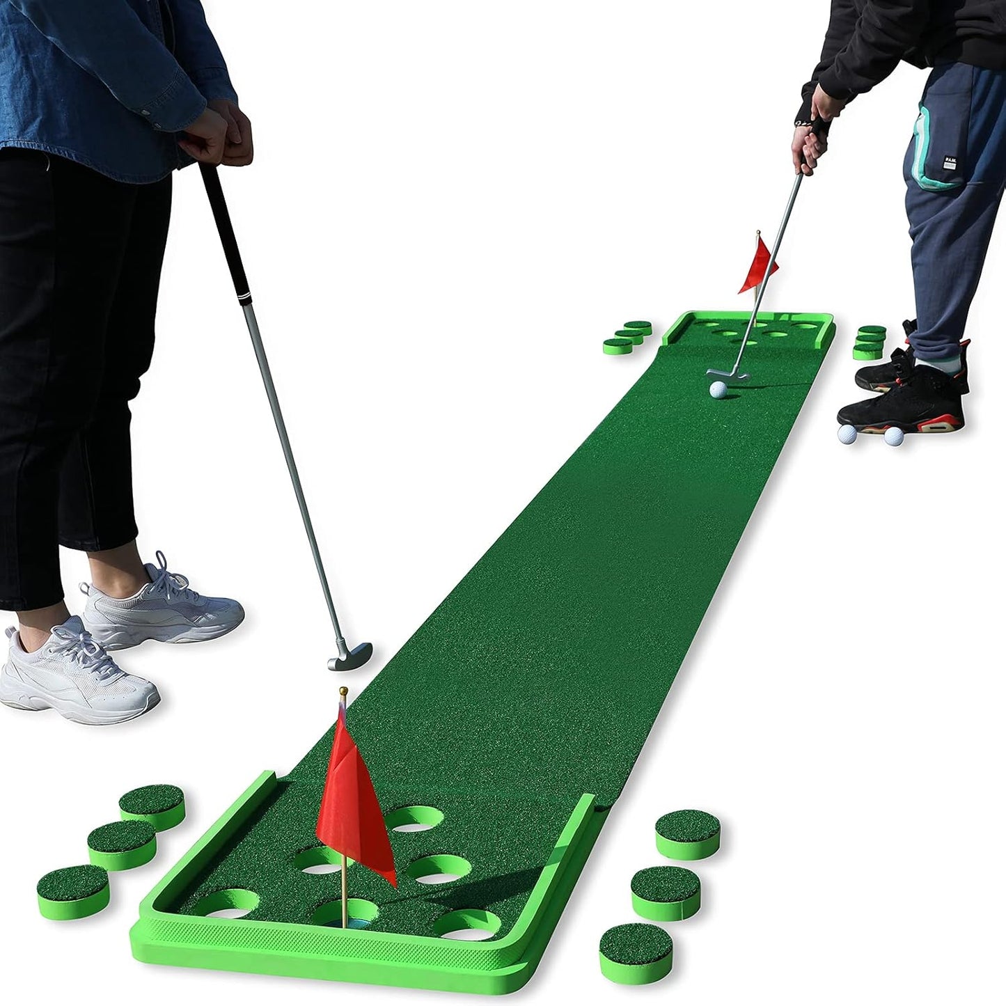 Golf Pong Game Set Putting Mat Indoor & Outdoor Golf Putters Putting Green Practice Training Aid Golf Gifts for Home, Office, Backyard