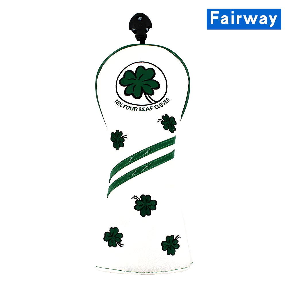 Golf Head Cover Four Leaf Clover Golf Wood Headcover for Driver Fairway Hybrid Putter PU Leather Waterproof Black White Covers