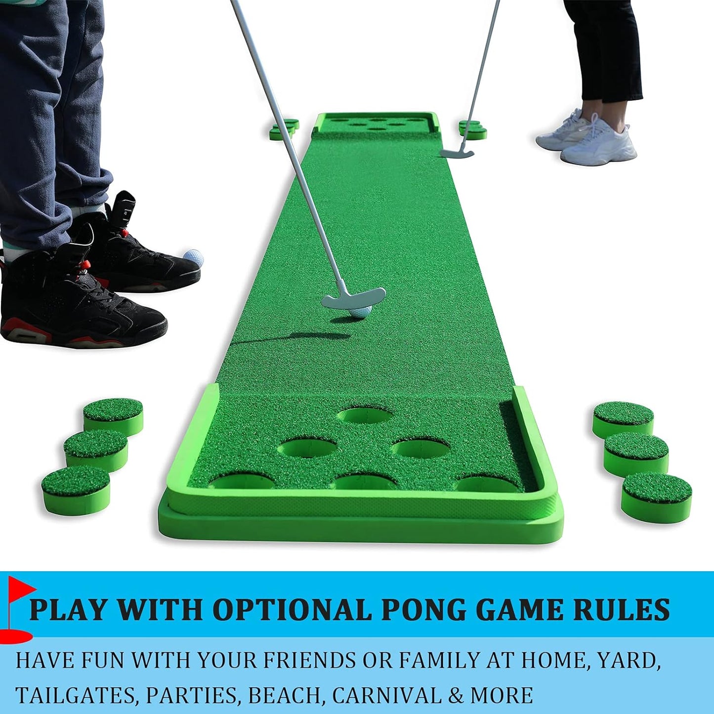 Golf Pong Game Set Putting Mat Indoor & Outdoor Golf Putters Putting Green Practice Training Aid Golf Gifts for Home, Office, Backyard