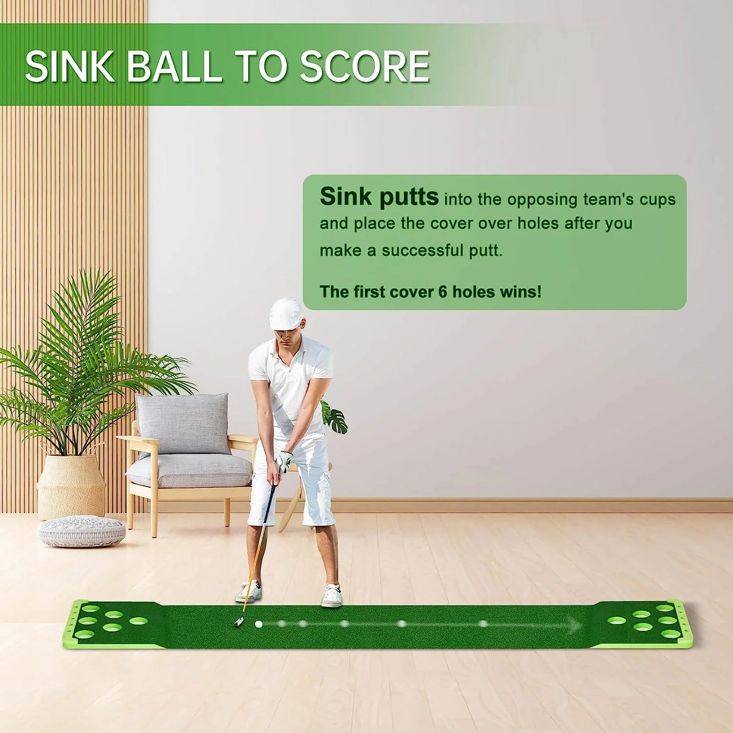 Golf Pong Putting Game Set with Front Border for Indoor&Outdoor, Golf Putting Green Mat Includes 8Pcs Golf Balls & Portable Bag,Golf Putting Practice Training Aid for Backyard,Party,Office