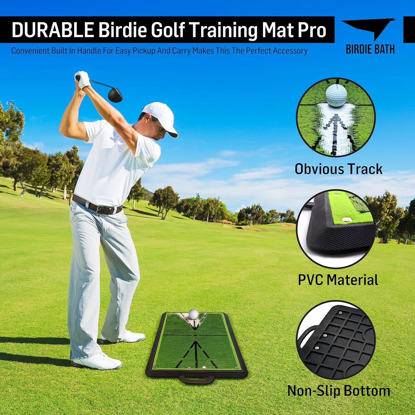 Birdie Mat Pro Premium Swing Training Mat for Analyzing Swing Path and Ball Impact