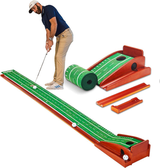 Compact Putting Mat - Indoor Golf Putting Green W/Reduced-Sized Hole - Putting Mat for Indoors and Outdoors Practice - Golf Training Aid for Home - Golf Accessories & Gifts for Men