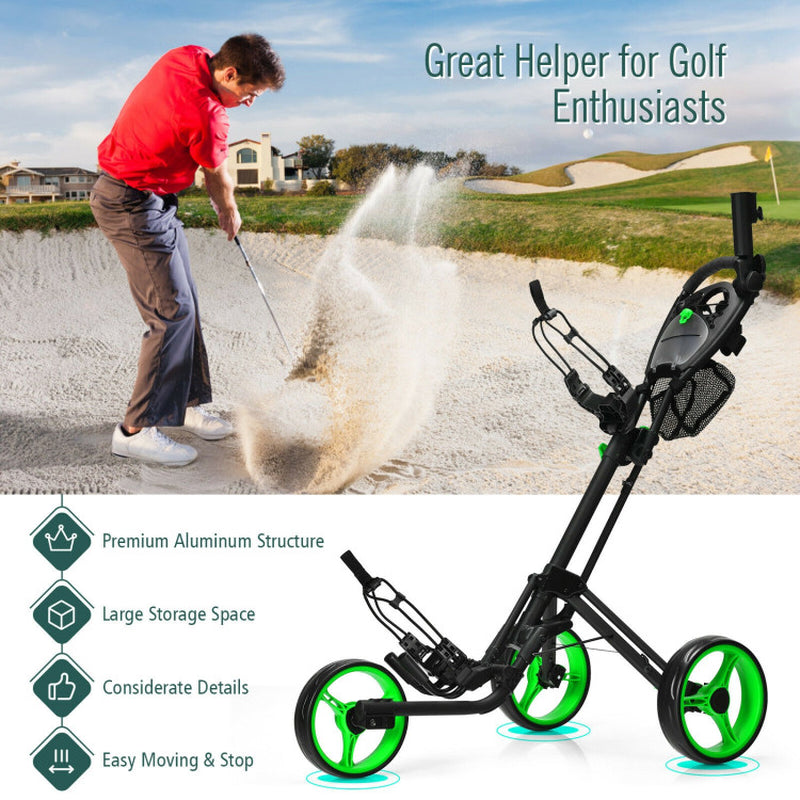 3 Wheel Folding Golf Push Cart with Brake Scoreboard Adjustable Handle