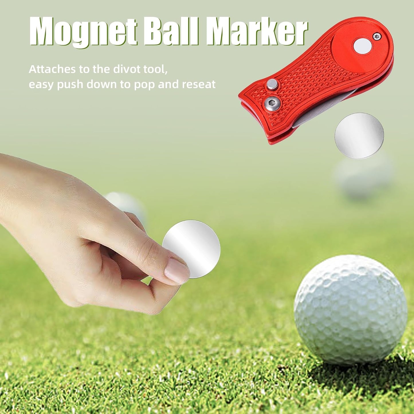 Golf Divot Repair Tool, All Metal Foldable Divot Tool with Pop-Up Button & Magnetic Ball Marker