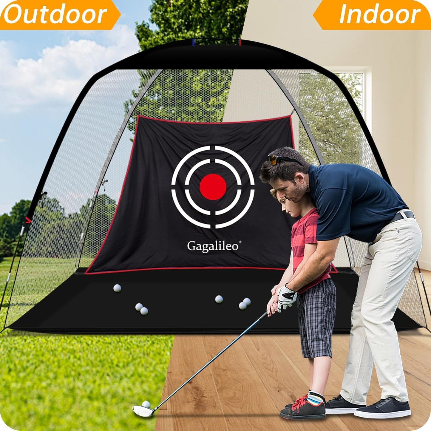 Golf Hitting Practice Nets for Backyard Driving Heavy Duty Men Real Indoor Golf Balls Hitting Pitching Driving Nets for Indoor Outdoor Garage Use Golfing Swing Training Impact Cages with Frame and Net