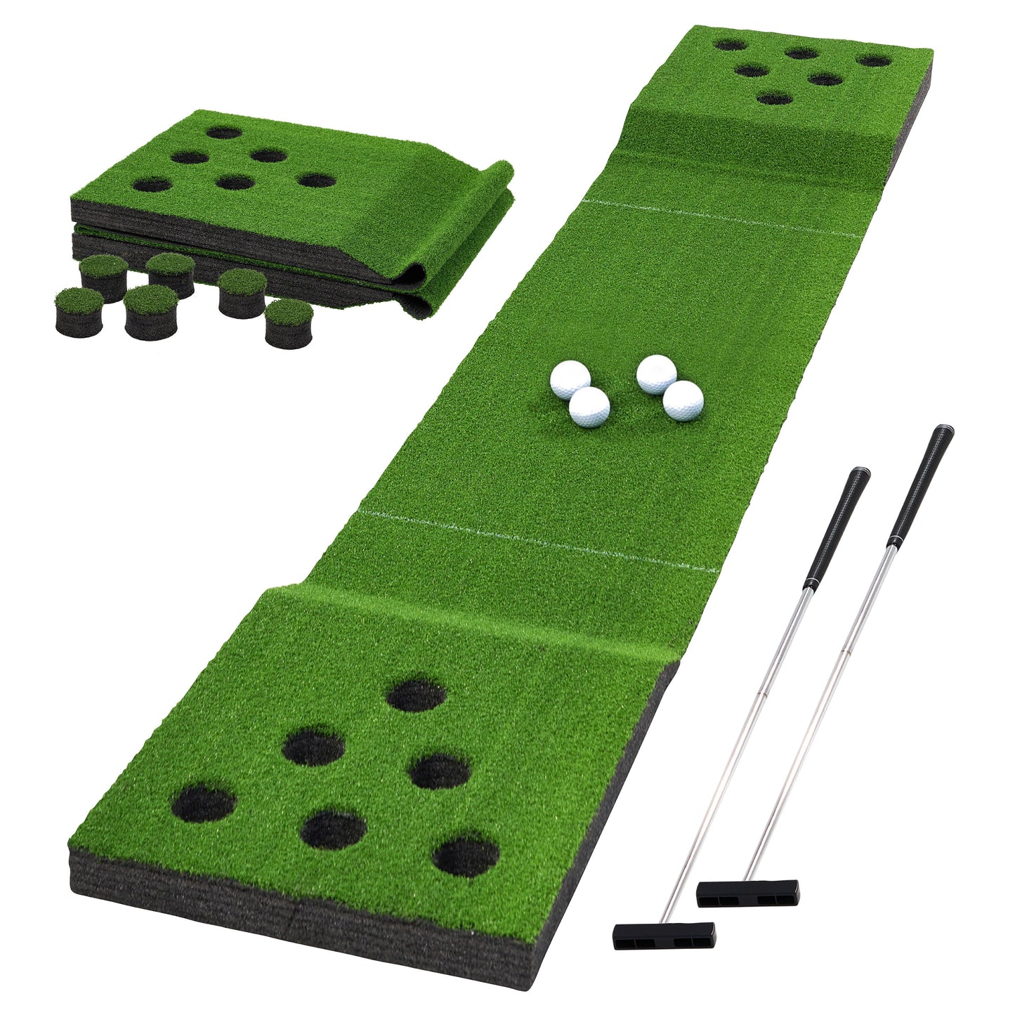 Golf Pong Game Set,100Inch,Green,Includes 2 Putters and 4 Balls.