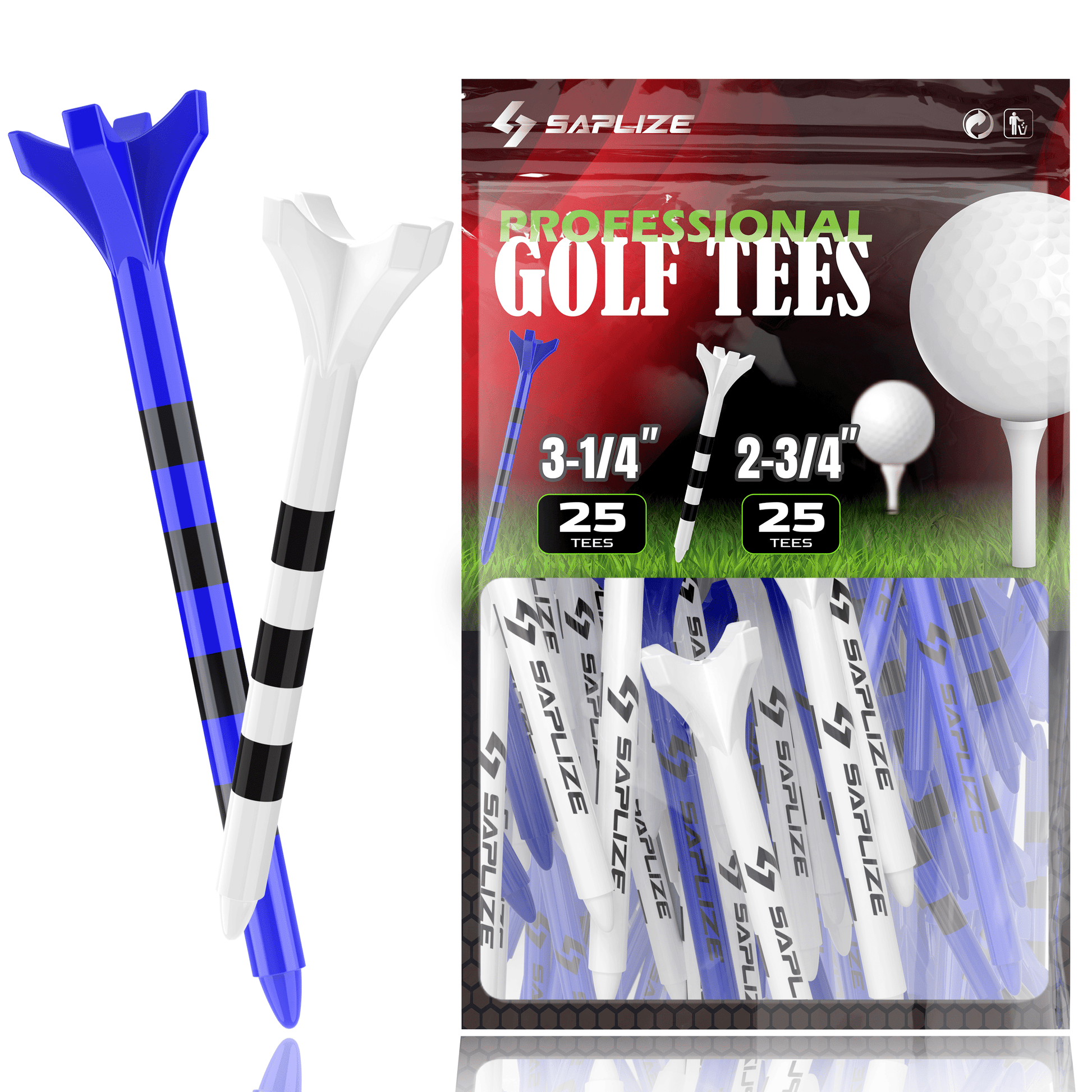 Plastic Golf Tees Pack of 50(2-3/4"&3-1/4" Available) Reduces Friction & Side Spin 4 Prongs Plastic Tees, Mixed