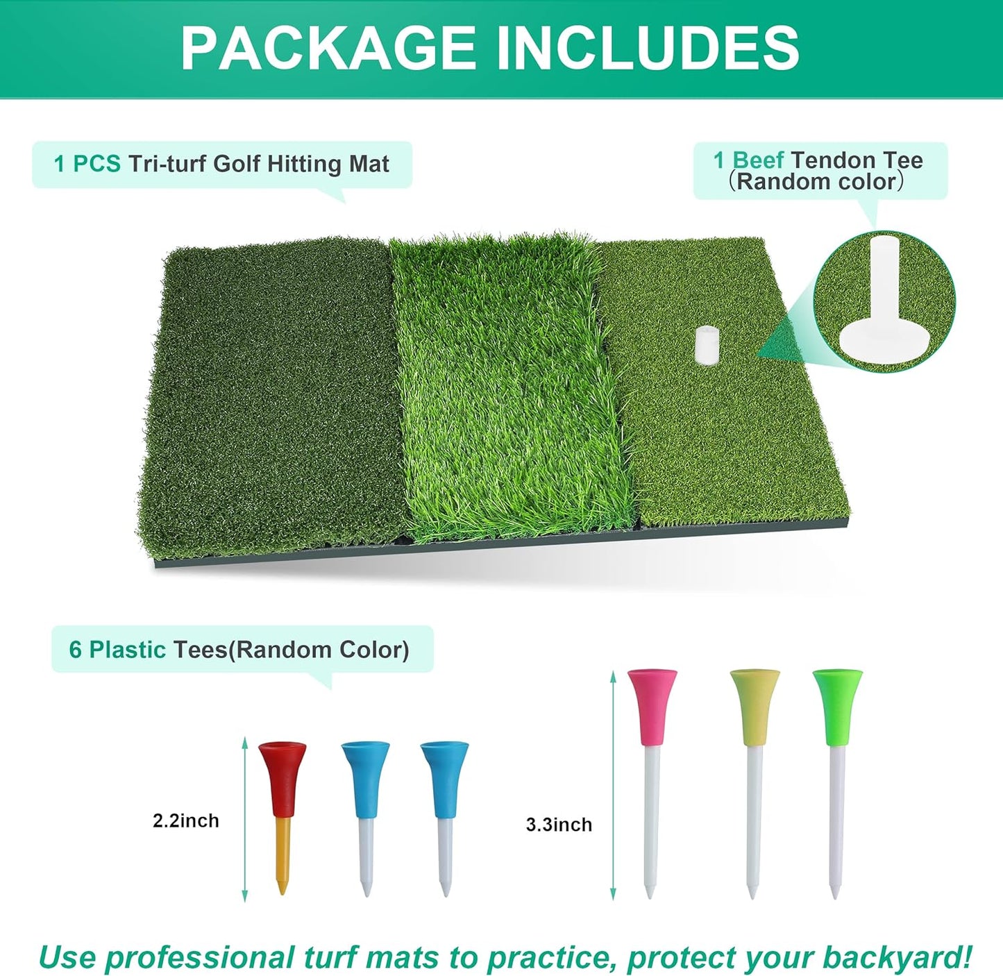 Golf Hitting Mat, 3-In-1 Foldable Golf Mat Indoor Outdoor, Tri-Turf Golf Practice Mat Traint Aid Batting for Chipping Swing Detection Portable Personal Driving Range for Backyard