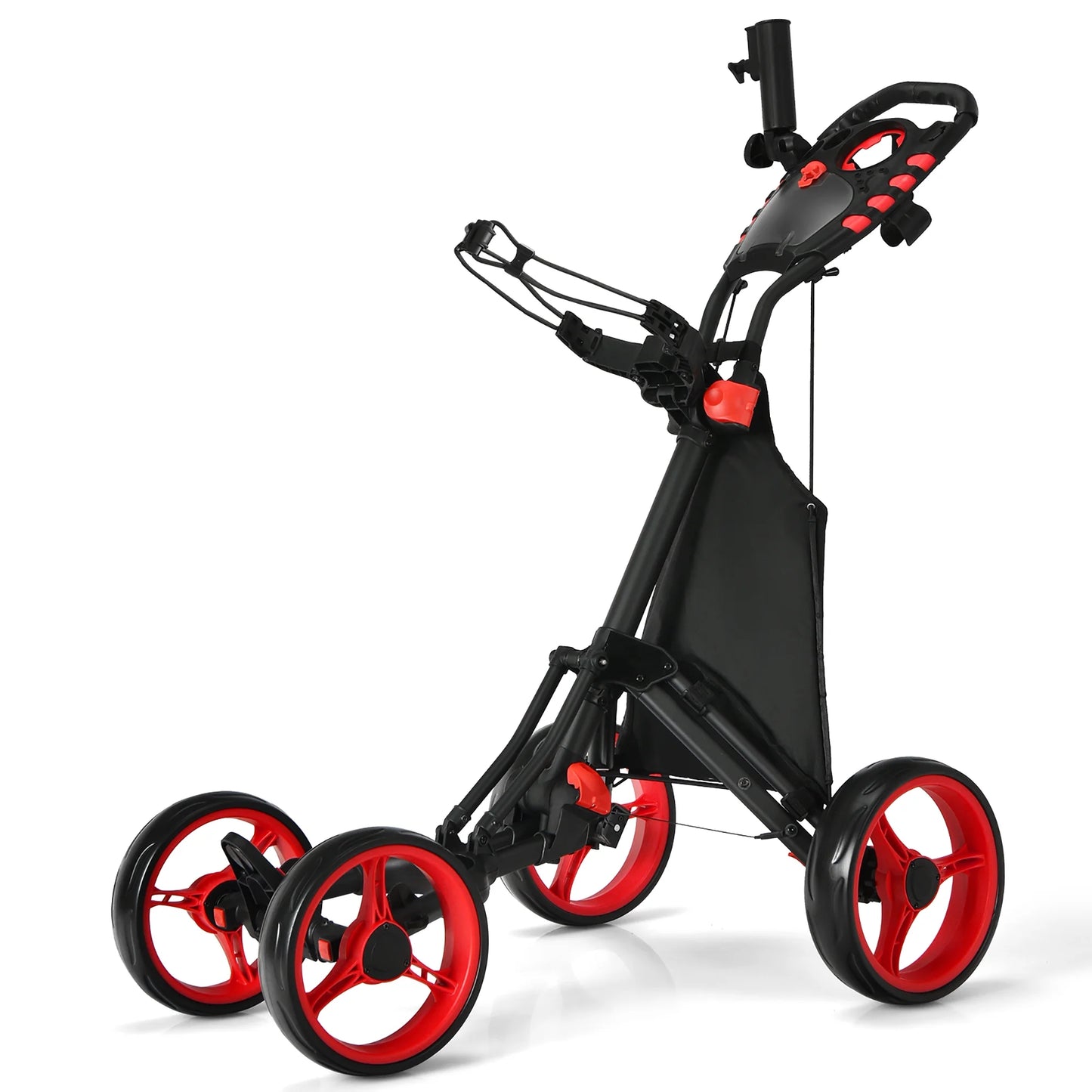 Goplus Folding 4 Wheels Golf Push Cart W/Bag Scoreboard Adjustable Handle Red