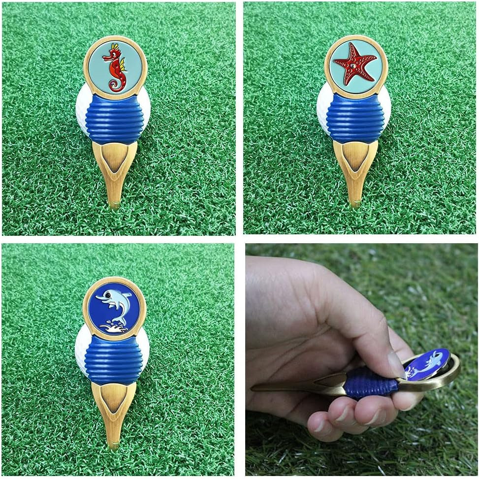 Golf Divot Repair Tool with 3 Ball Markers Zinc Alloy and Silicone Protection for Man Woman Golfer