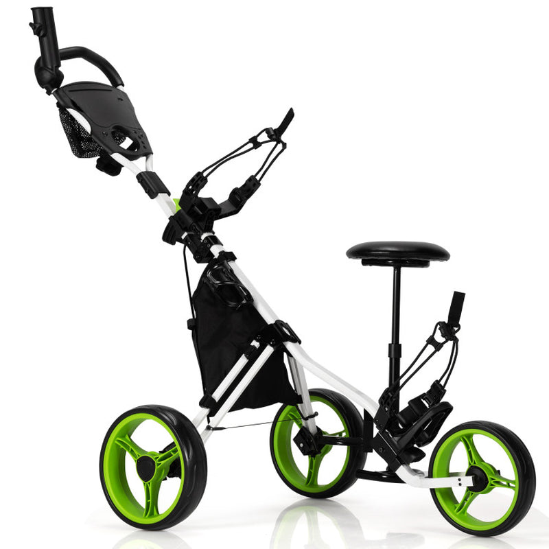 3 Wheel Folding Golf Push Cart with Seat Scoreboard and Adjustable Handle