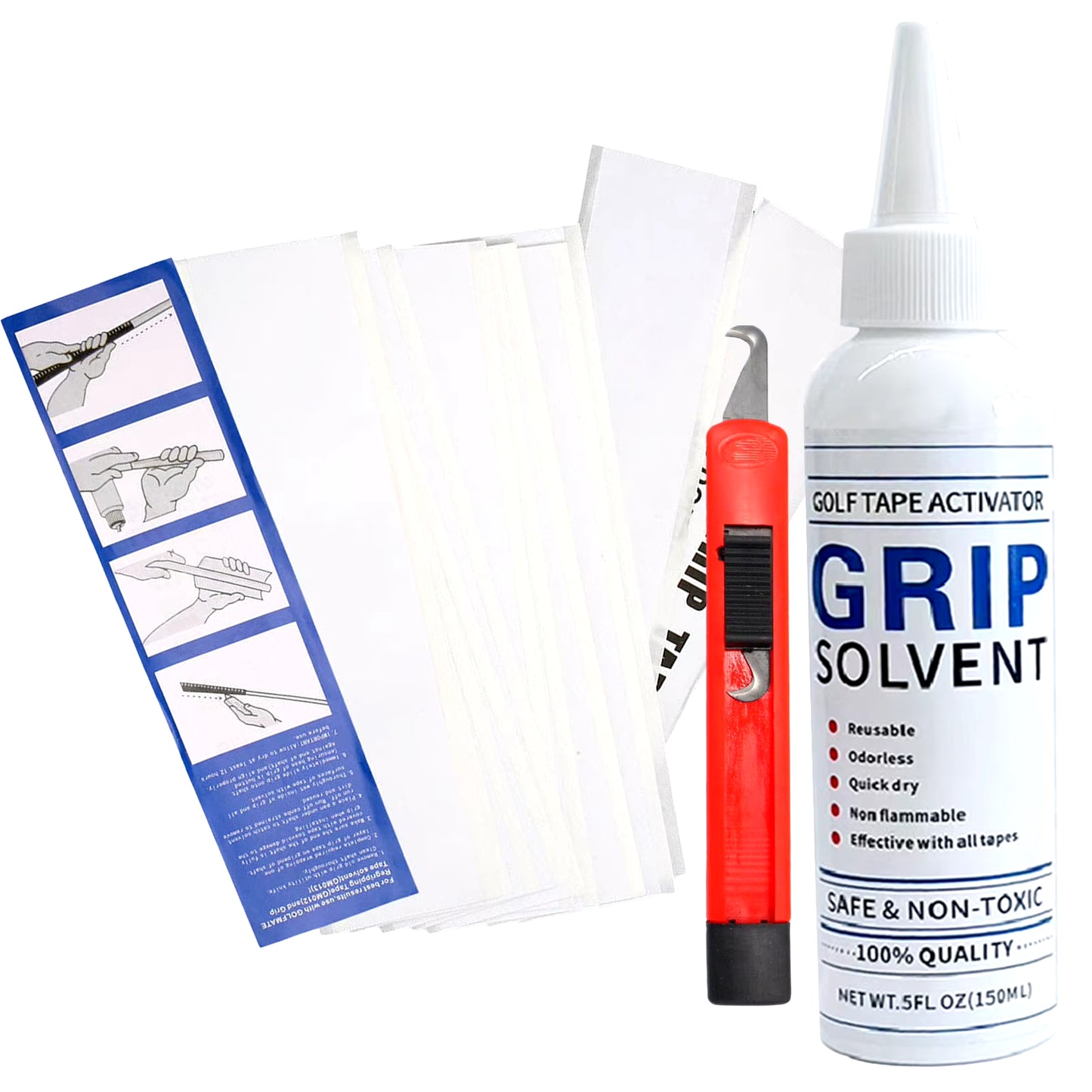 Golf Club Grip Kit Tape Strips Golf Grip Removal Tool Gripping Solvent Hook Blade Golf Regripping Repair Set Replacement Kit