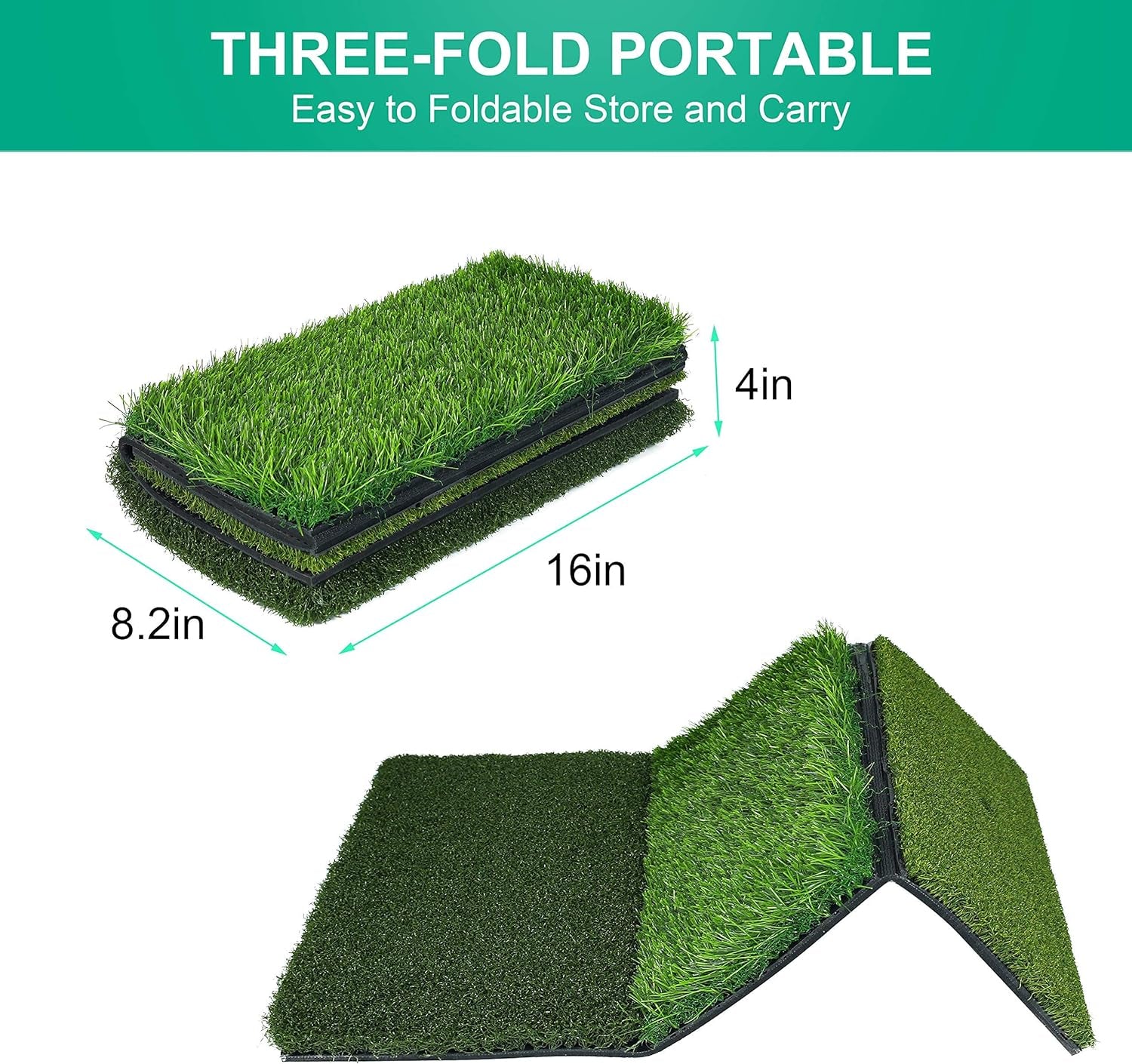 Golf Hitting Mat, 3-In-1 Foldable Golf Mat Indoor Outdoor, Tri-Turf Golf Practice Mat Traint Aid Batting for Chipping Swing Detection Portable Personal Driving Range for Backyard