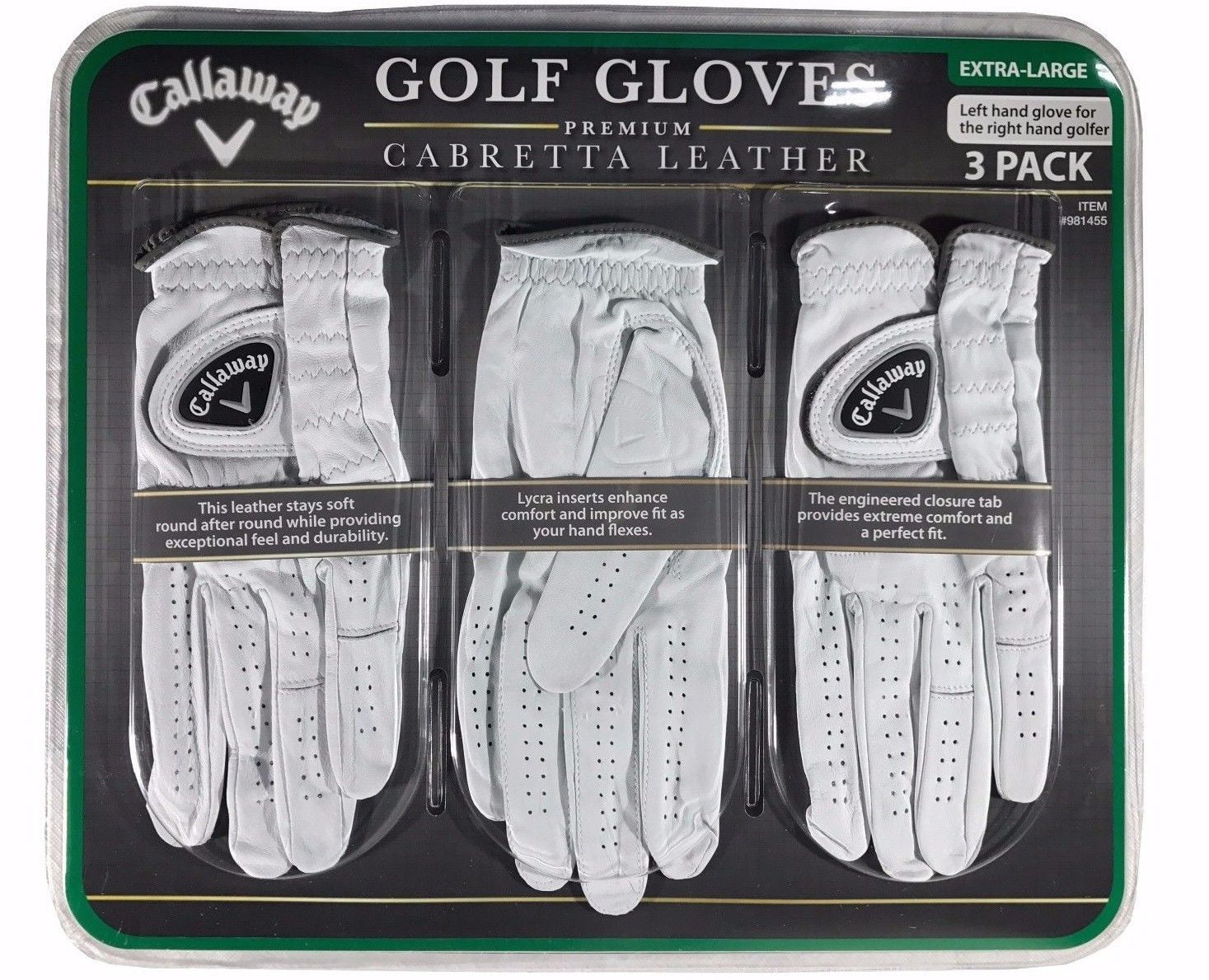 Golf Gloves Premium Cabretta Leather 3 Pack for Left Hand - Extra Large