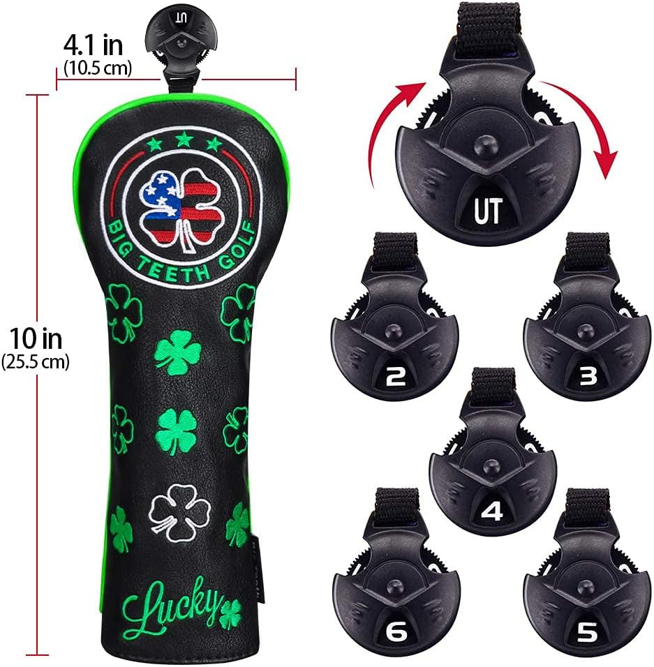 Golf Head Covers Driver Hybrid Fairway Cover Golf Club Protector Lucky Clover and USA Pattern Black (Driver Cover)