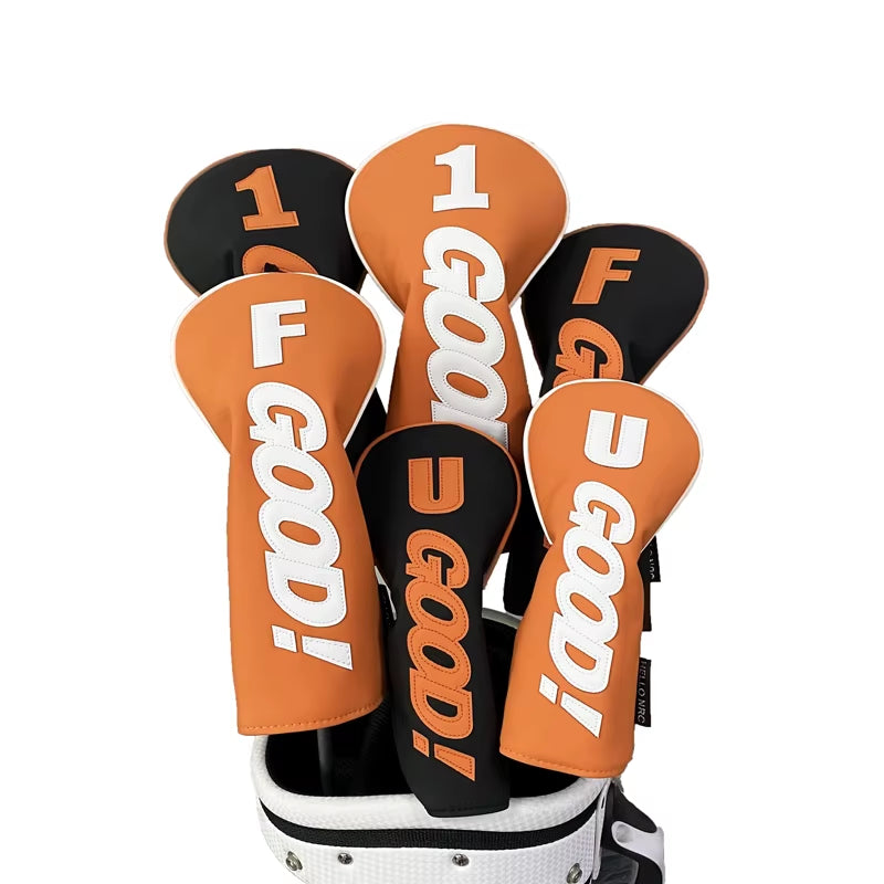 Golf Wood Head Cover PU GOOD Pattern Driver Fairway Hybrid Waterproof Durable Orange Golf Supplies Golf Head Cover Protector