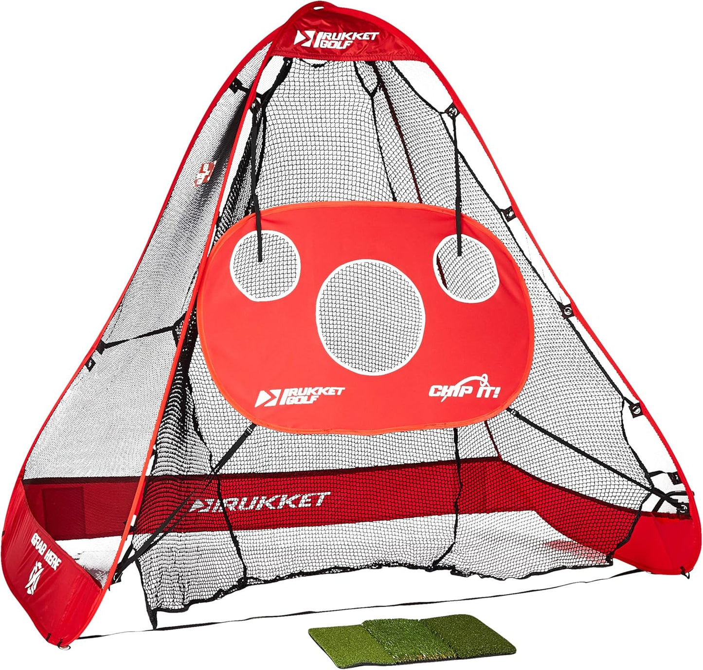 Rukket 4Pc Golf Bundle | 10X7Ft Portable Driving Net | Chipping Target | Tri-Turf Hitting Mat | Carry Bag | Practice Outdoor and Indoor