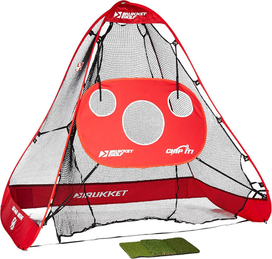 Rukket 4Pc Golf Bundle | 10X7Ft Portable Driving Net | Chipping Target | Tri-Turf Hitting Mat | Carry Bag | Practice Outdoor and Indoor