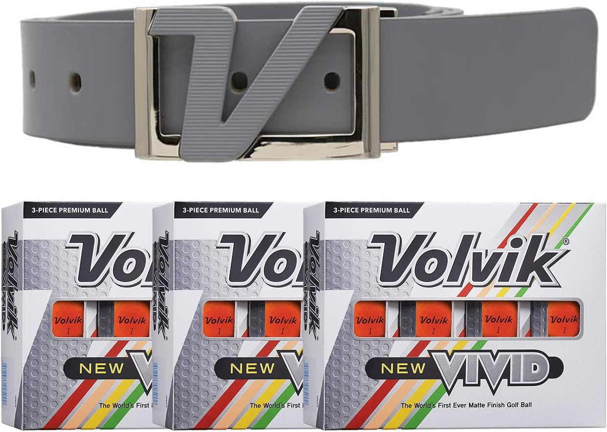 Volvik New Vivid 3-Piece High Visibility Premium Matte Finish Color Golf Balls 3 Dozen (36 Balls) Bundle with Genuine Italian Leather White Color Belt.