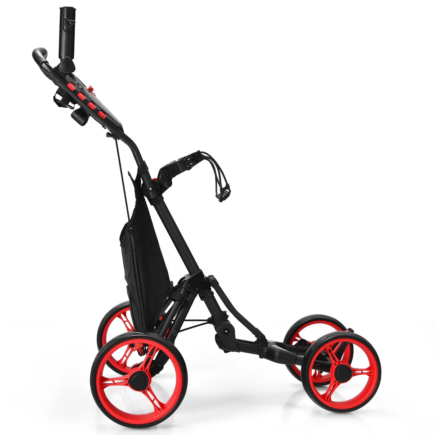 Goplus Folding 4 Wheels Golf Push Cart W/Bag Scoreboard Adjustable Handle Red