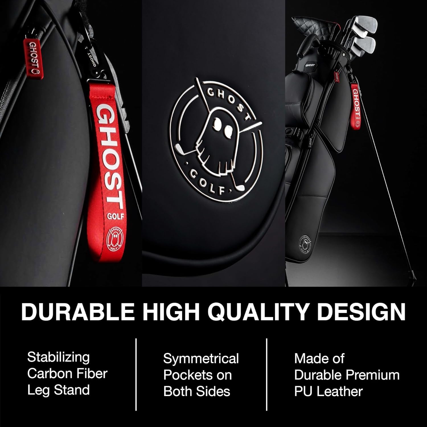 Ghost Golf Stand Bag - Lightweight Golf Bags for Men & Women, 3-Way Dividers with Premium Materials & Magnetic Pocket - Standing Golf Bag Holds 8 Golf Clubs plus Putter