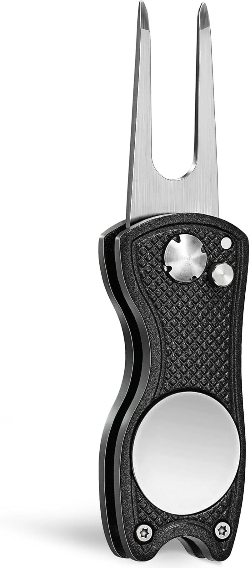 Golf Divot Repair Tool, All Metal Foldable Divot Tool with Pop-Up Button & Magnetic Ball Marker