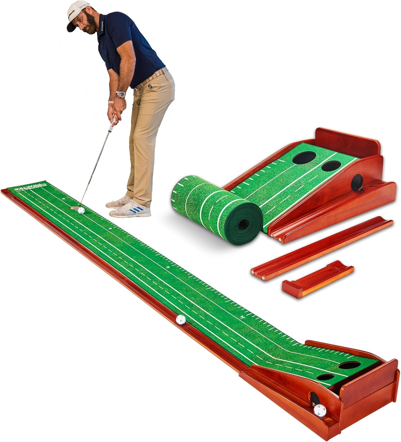 Official Putting Mat of Dustin Johnson - Indoor Golf Putting Green with 1/2 Hole Training for Mini Games & Practicing at Home or in the Office - Gifts for Golfers - Golf Accessories