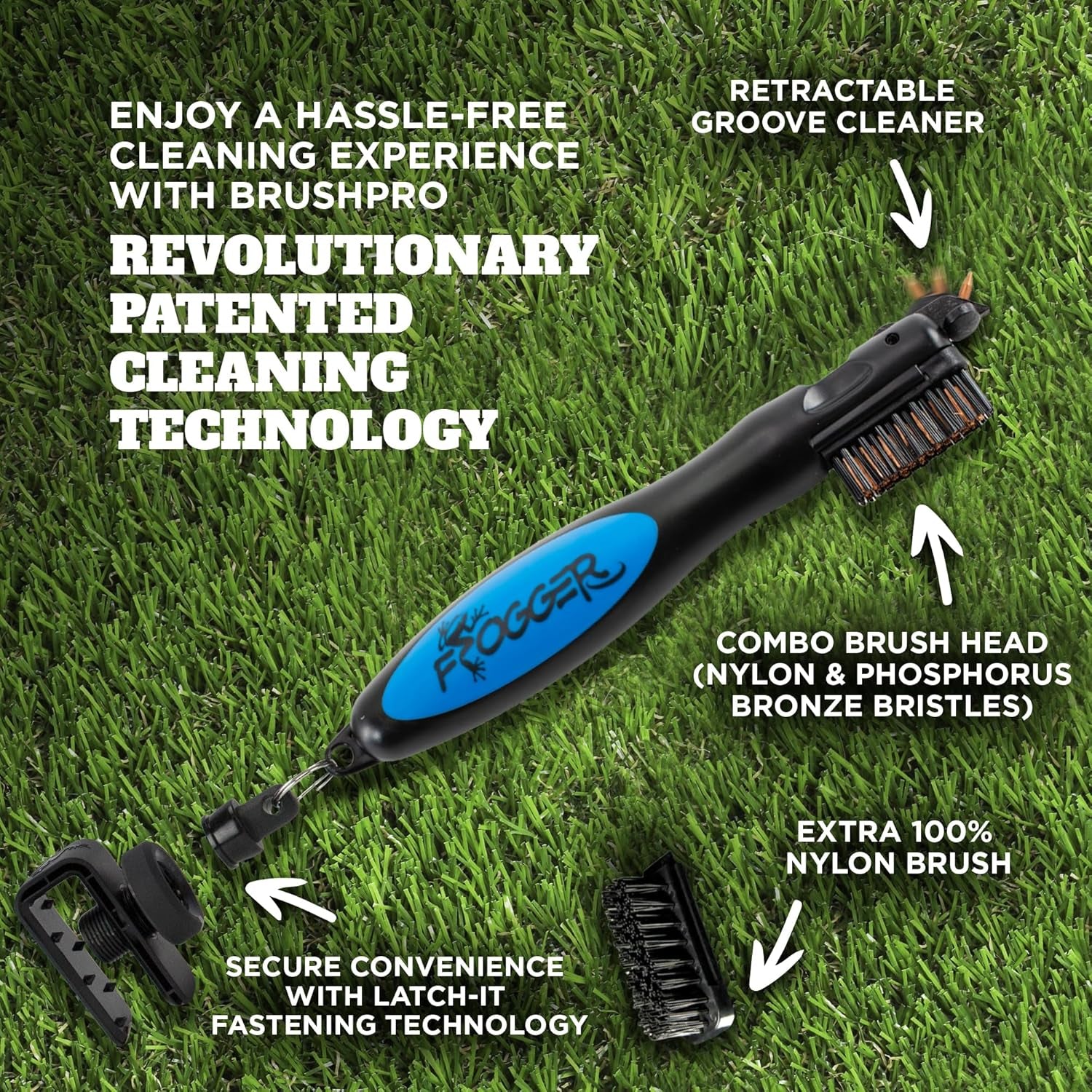 Brushpro Latch-It Golf Club Cleaner, Ergonomic Grip and Latch-It Magnet - Professional Golf Club Brush and Groove Cleaner for Golfers