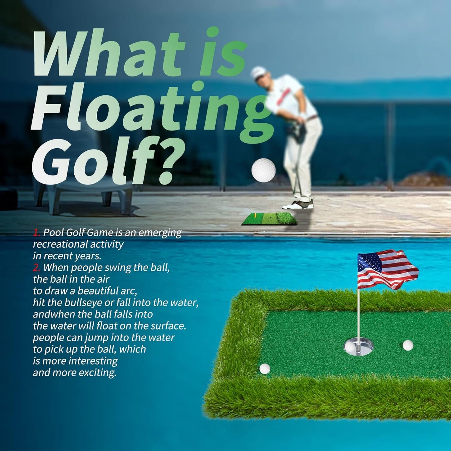 Floating Golf Green for Pool, Various Sizes (35"X24"/47"X35"/63"X47") to Suit Your Needs, Floating Chipping Green-Ideal for 2-4 Golfers Competing and Improving Skills in Outdoor and Pool Games