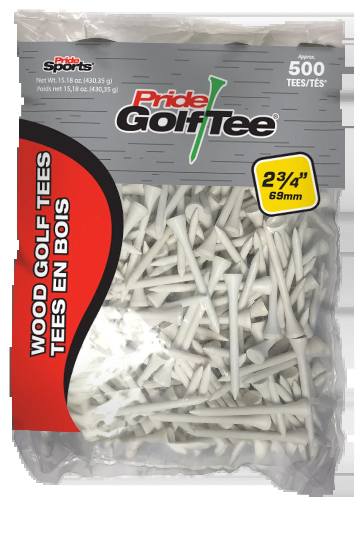 Pride Wood Golf Tee, 2-3/4 Inch, White, 500 Count