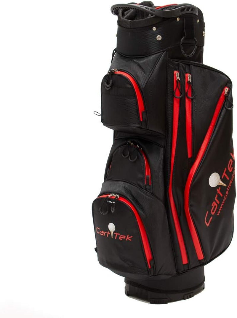 GB28 Weatherproof Golf Cart Bag with 14-Way Divider, 10 Pockets, Large Cooler & Rainhood, Lightweight 5.25 Lbs