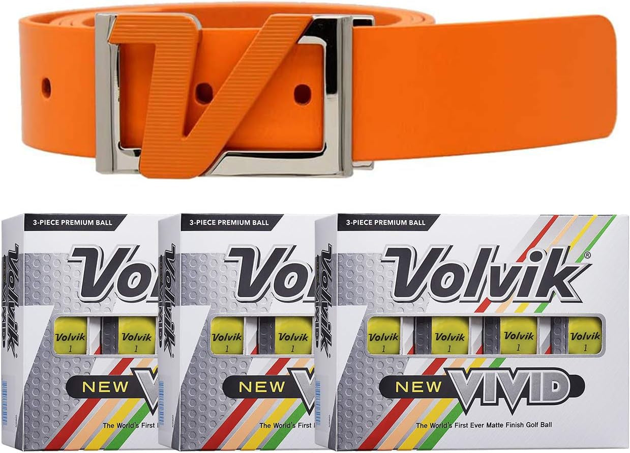 Volvik New Vivid 3-Piece High Visibility Premium Matte Finish Color Golf Balls 3 Dozen (36 Balls) Bundle with Genuine Italian Leather White Color Belt.