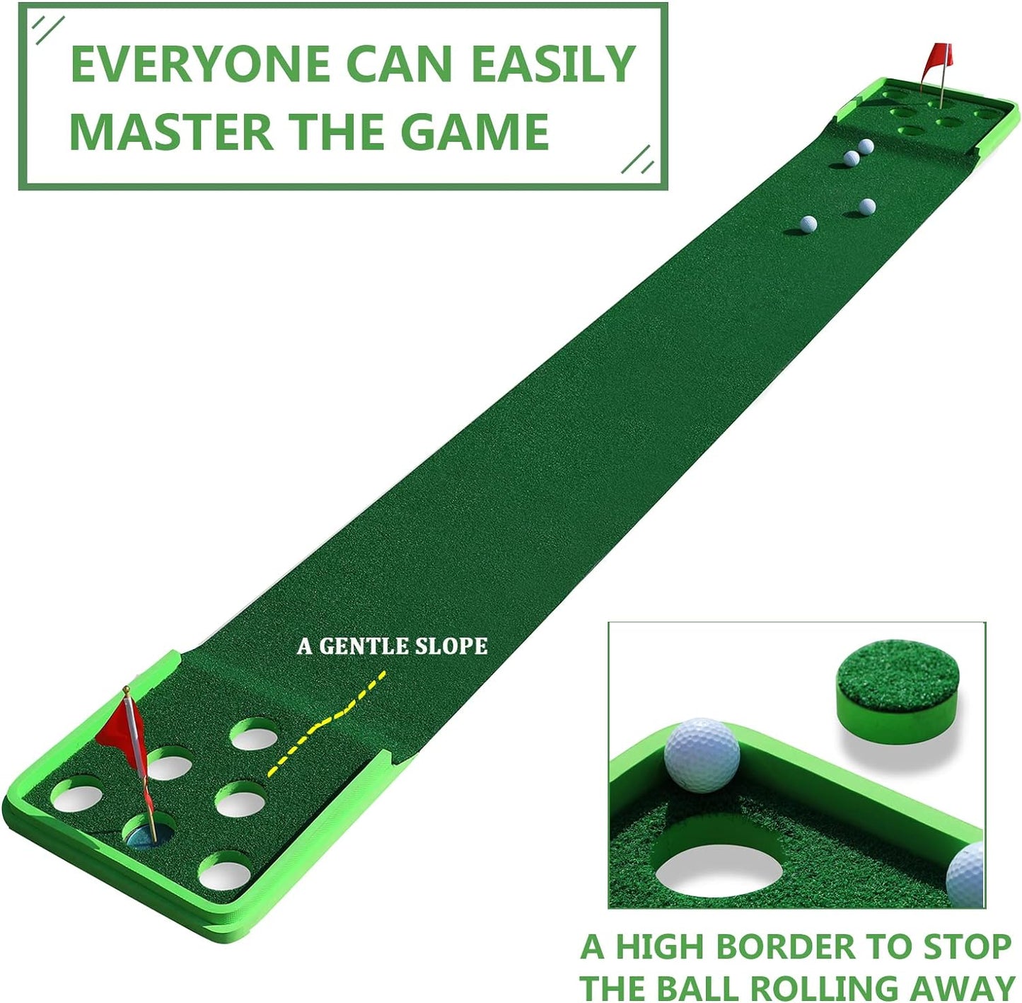 Golf Pong Game Set Putting Mat Indoor & Outdoor Golf Putters Putting Green Practice Training Aid Golf Gifts for Home, Office, Backyard