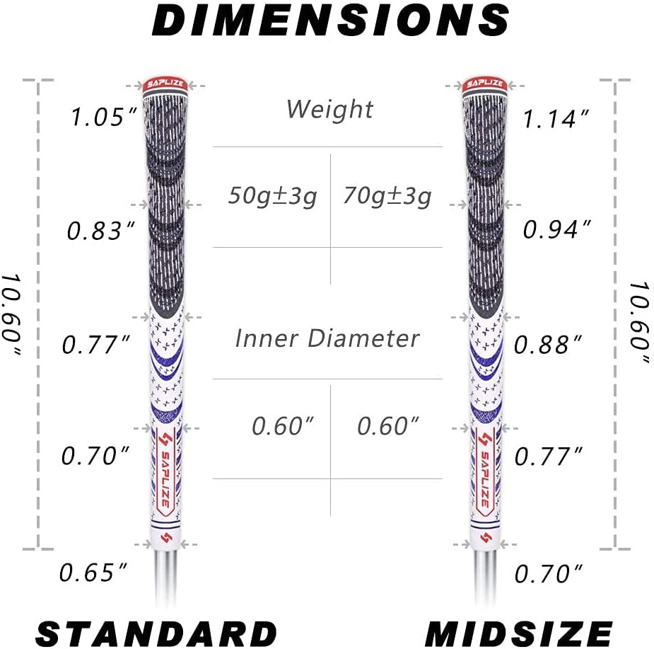 Golf Grips, Choose between 13 Grips and 13 Grips with Full Regripping Kit, 6 Colors Optional, Standard/Midsize, All Weather Multi Compound Hybrid Golf Club Grips