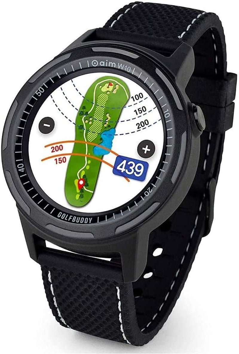 Aim W10 GPS Watch Aim W10 Golf GPS Watch with Red/White/Blue Wristband, Black, Medium