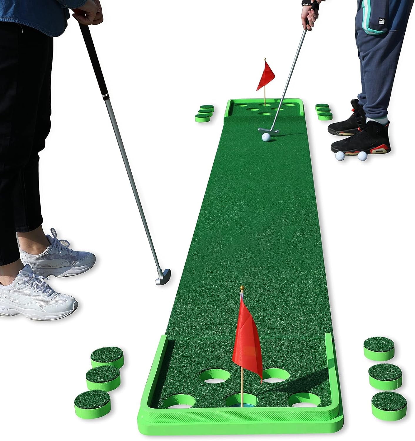 Golf Pong Game Set Putting Mat Indoor & Outdoor Golf Putters Putting Green Practice Training Aid Golf Gifts for Home, Office, Backyard