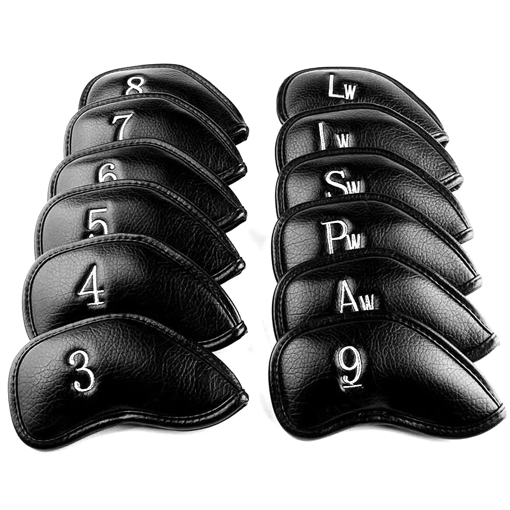 12Pcs / Set Thick Synthetic Leather Golf Iron Head Covers Set Headcover Fit All Brands for Callaway Ping Taylormade Cobra Etc